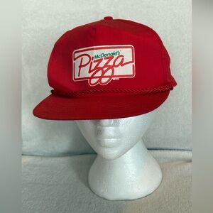 VTG New McDonald’s 80’s Pizza Red Employee Snap Back Trucker Hat One Size READ